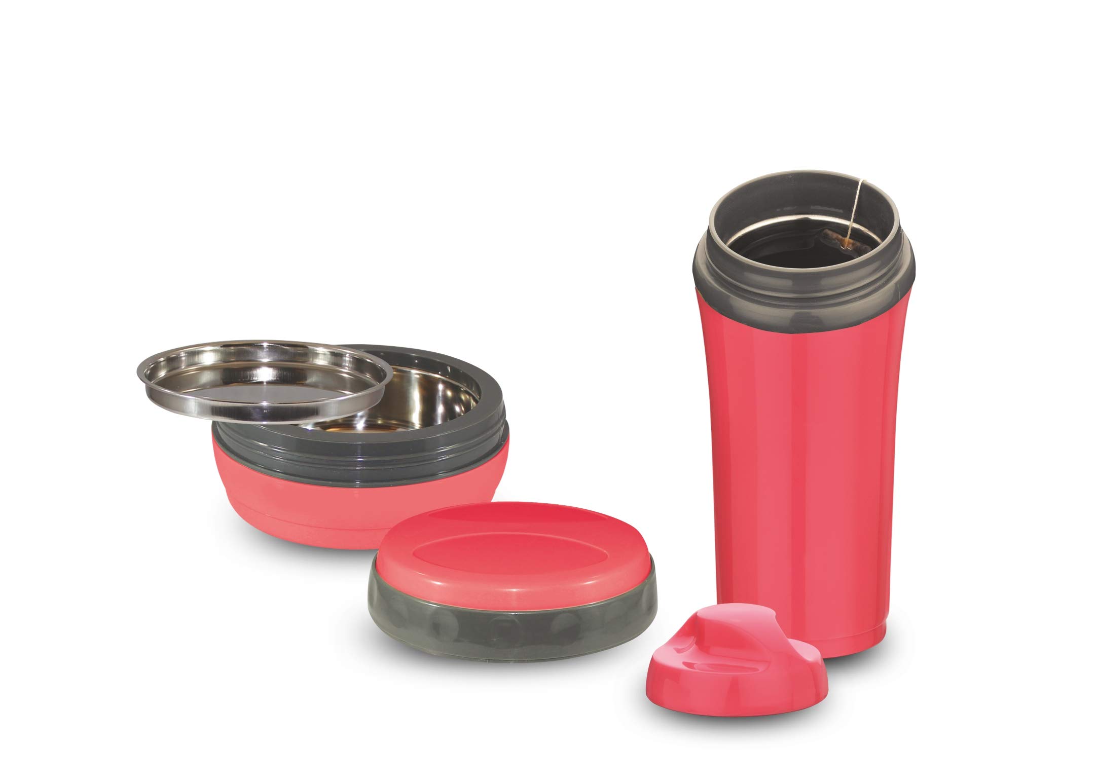 Asian Plastowares Stainless Steel Bite and SIP Lunch Box with Flask 400ml, Red