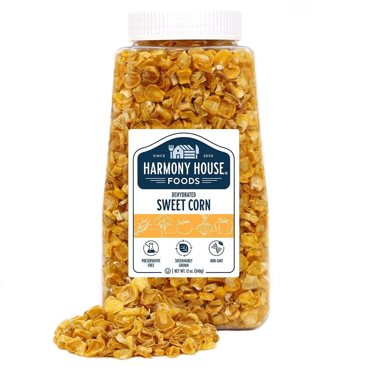 Harmony House Foods Dried Corn, whole (12 oz, Quart Size Jar) for Cooking, Camping, Emergency Supply, and More