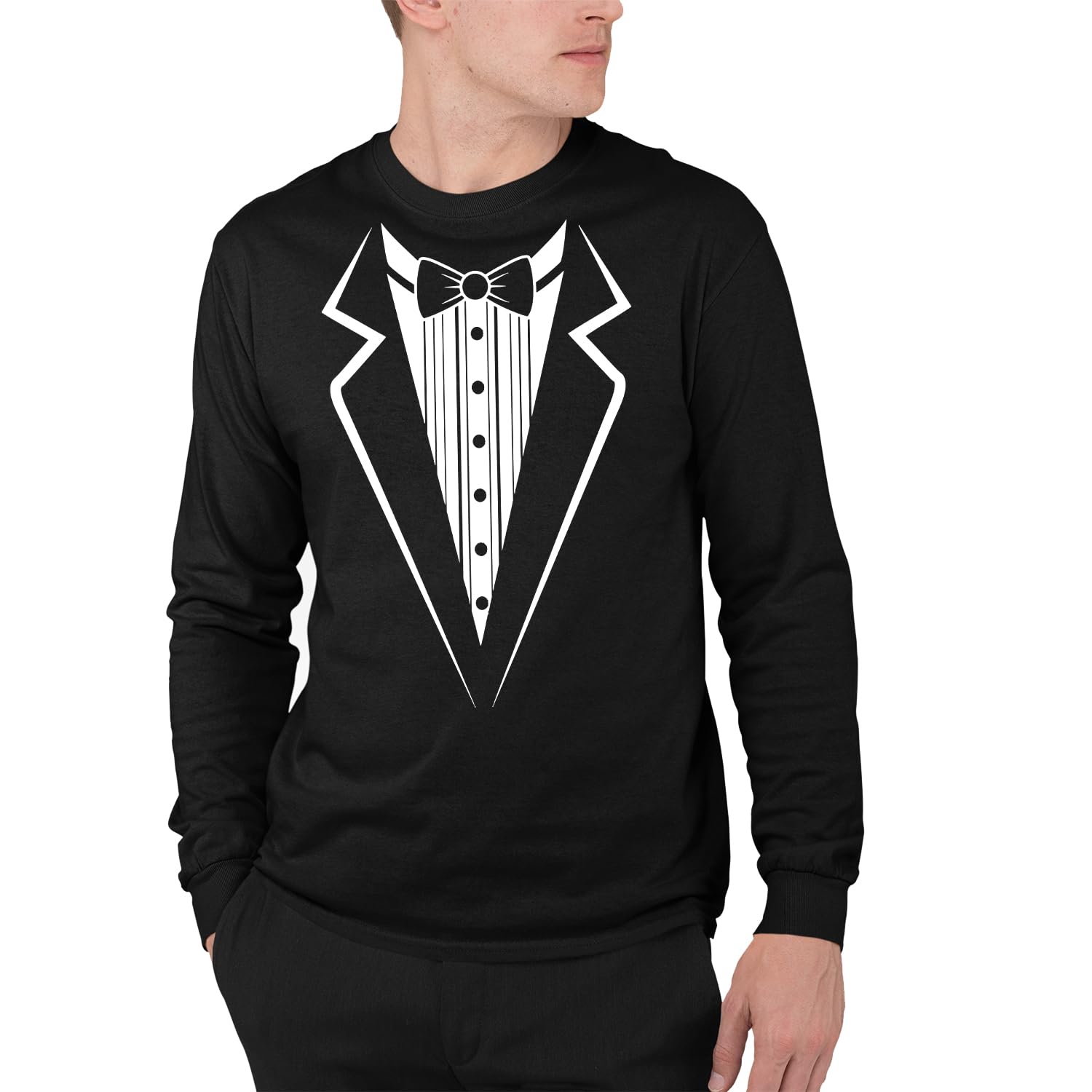 Veracco Tuxedo Long Sleeve Shirts for Men Women Funny Tuxedos Mens Graphic Tees Black Suit Funny Cotton Unisex