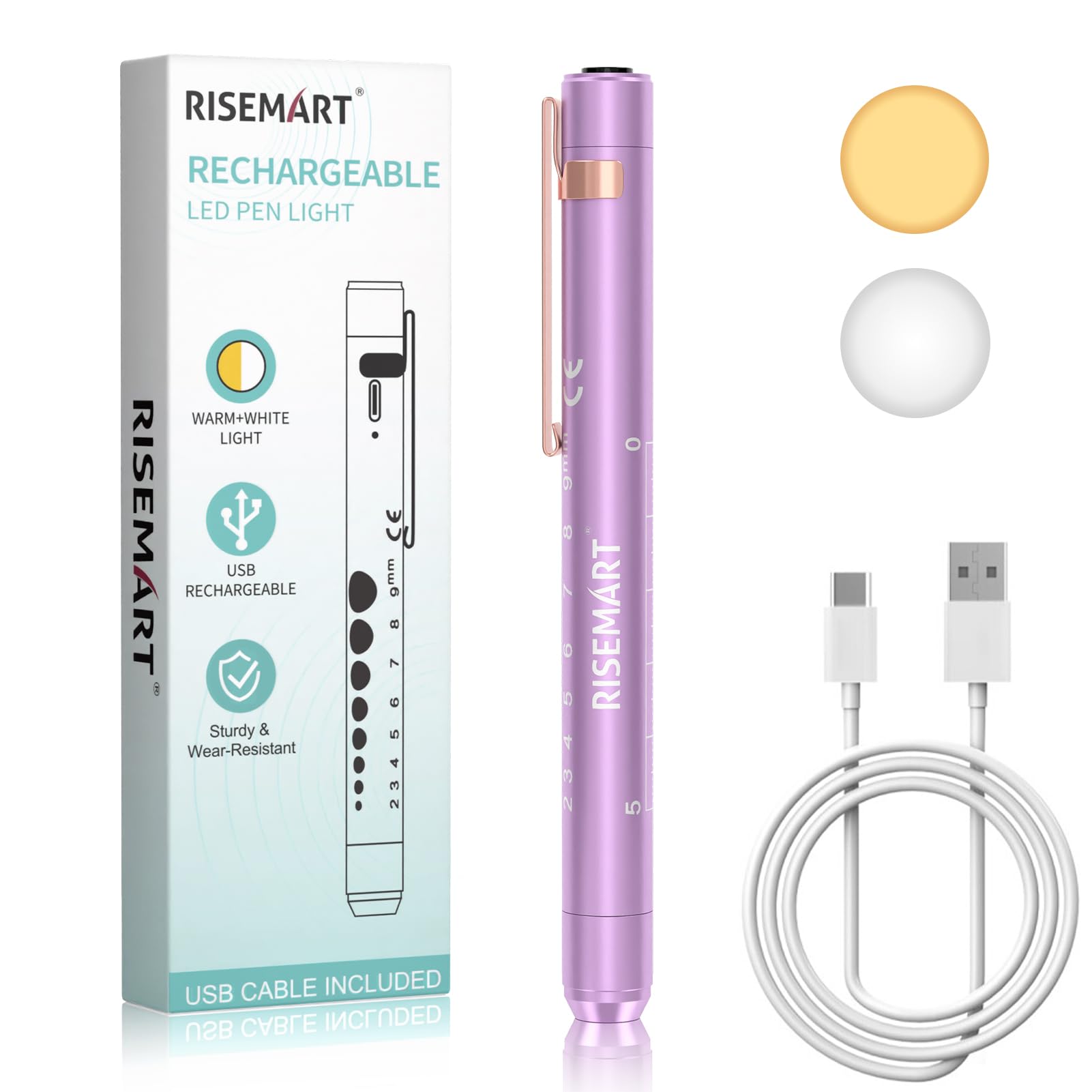 RISEMART Rechargeable Pen Light for Nurses and Doctors – LED Medical Penlight with USB Charging, Dual Light Modes, Durable Clip – Ideal Gift for Graduation, Night Shift, Clinical Use – Light Purple