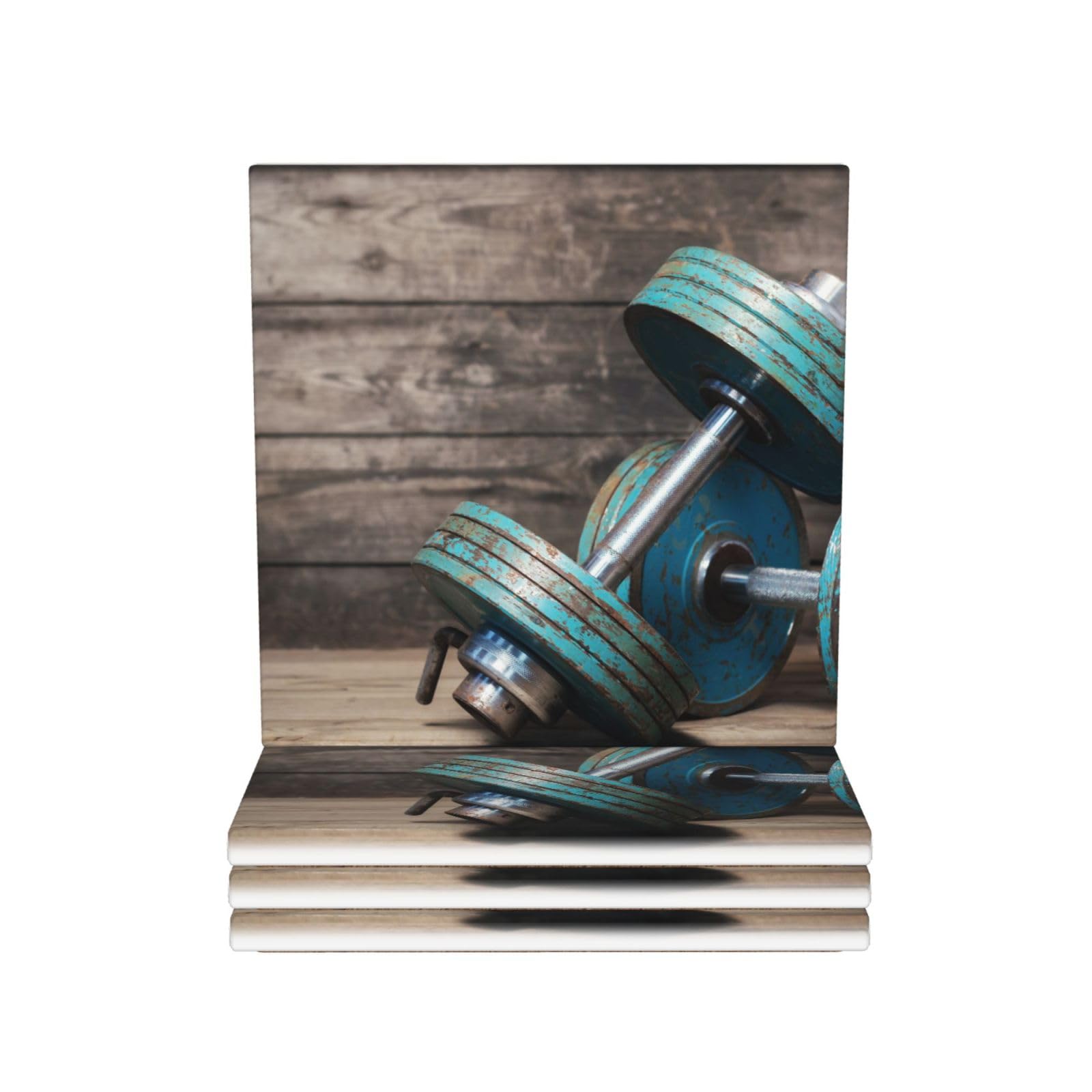Lot de 4 dessous de verre modulaires en céramique avec motif haltères