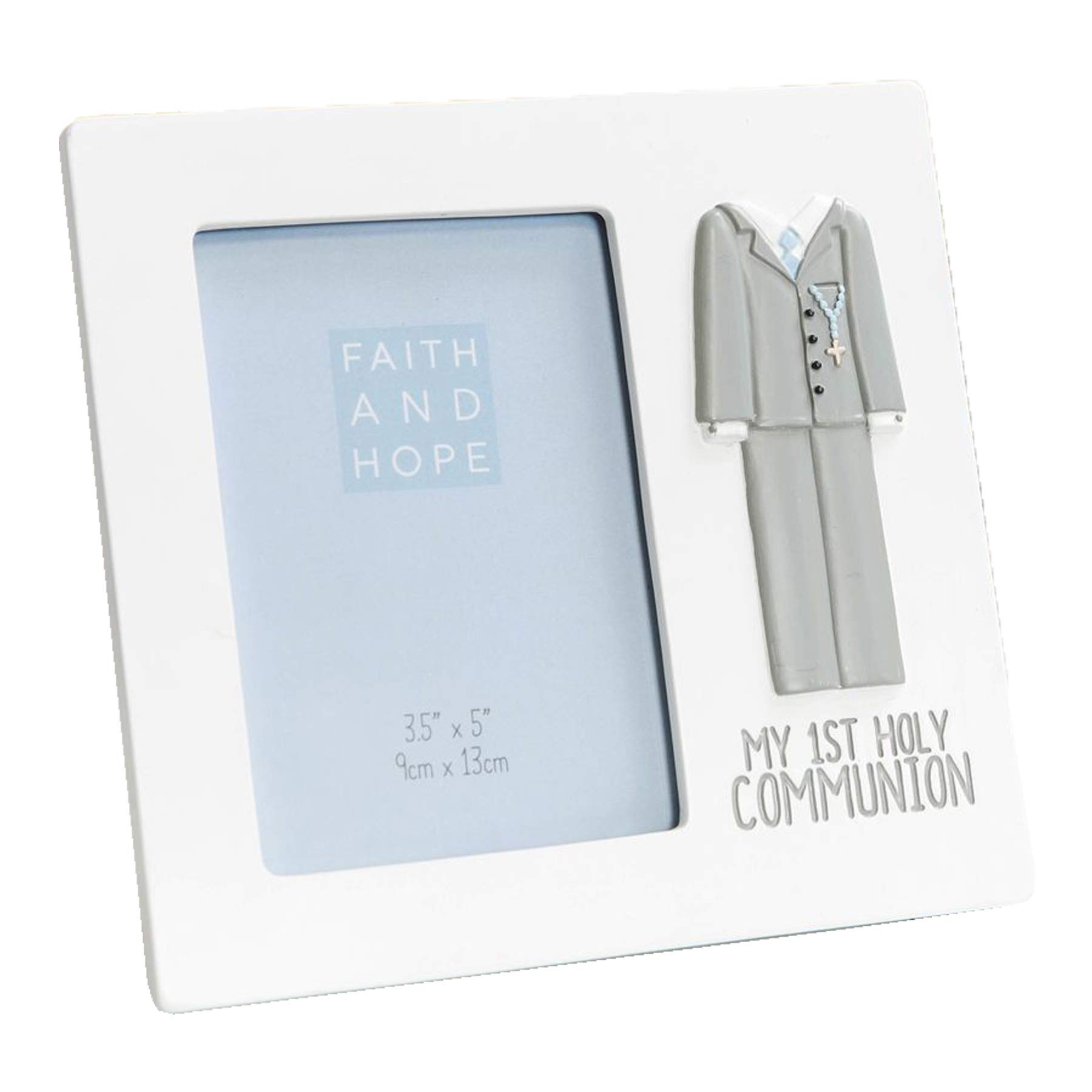Widdle Celebrations Grey,White White Resin 3.5'X 5' Photo Frame With Suit Icon First Holy Communion