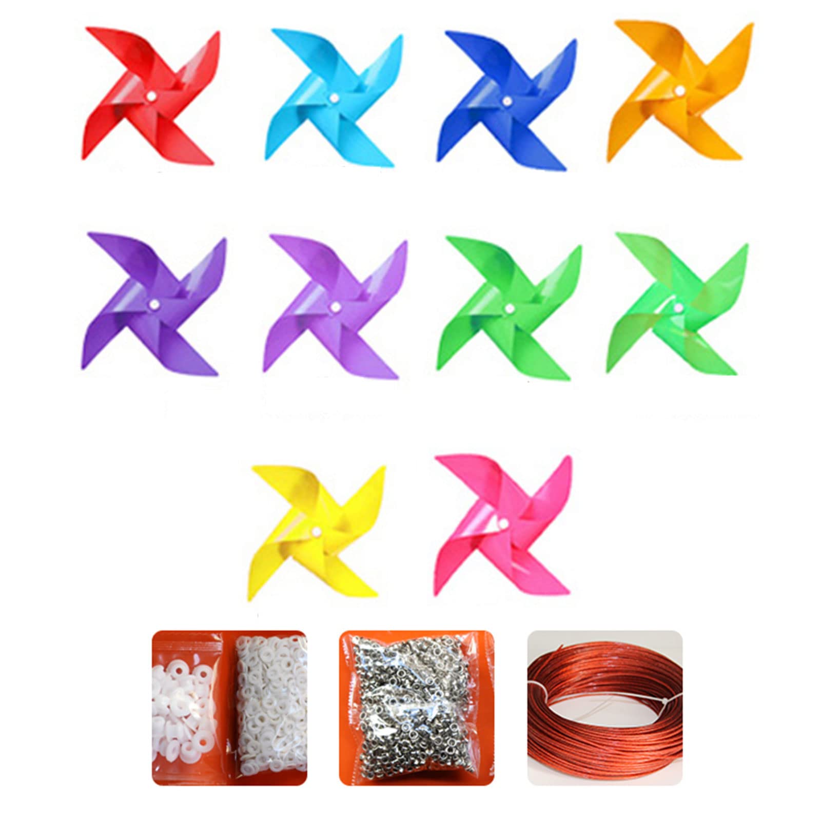 100pcs Windmill with 30m Wire Rope Fitting Waterproof Pinwheels for Garden Yard Party Decorations Wind Spinners Windmill