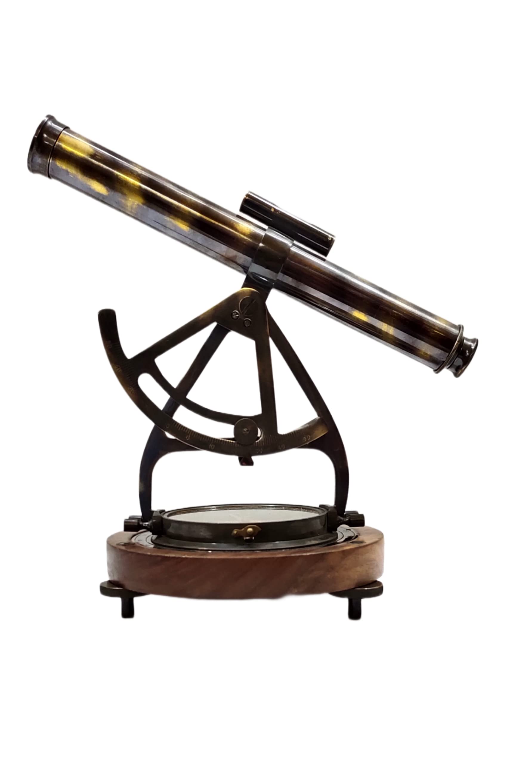 Navirock Antique Brass Royal Alidade Telescope with Base Compass Handmade Desk Tabletop Survey Instrument Alidate Compass Gift