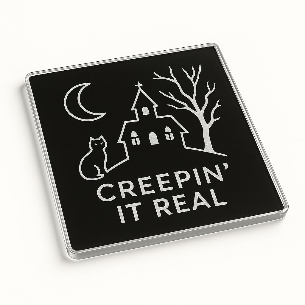 The Plum Penguin Haunted Sips Unique Acrylic Coaster Gift For Halloween - Minimalist Design With Spooky Line Art