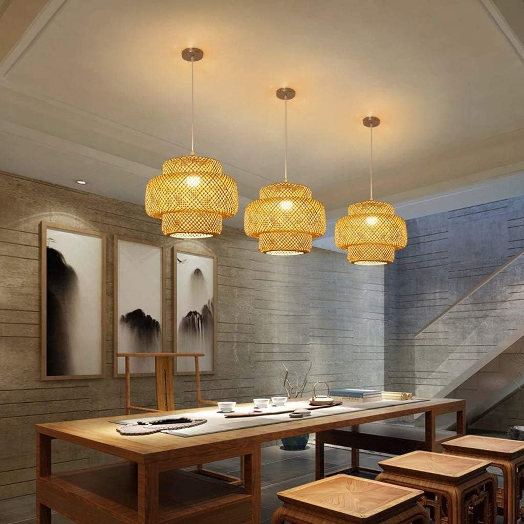 Bracket Light 1-Light Farmhouse Pendant Chandelier Farmhouse Wooden Hanging Island Lighting Fixture Retro Industrial for Kitchen Dining Room Bamboo Weaving Stainless Steel Bracket Light