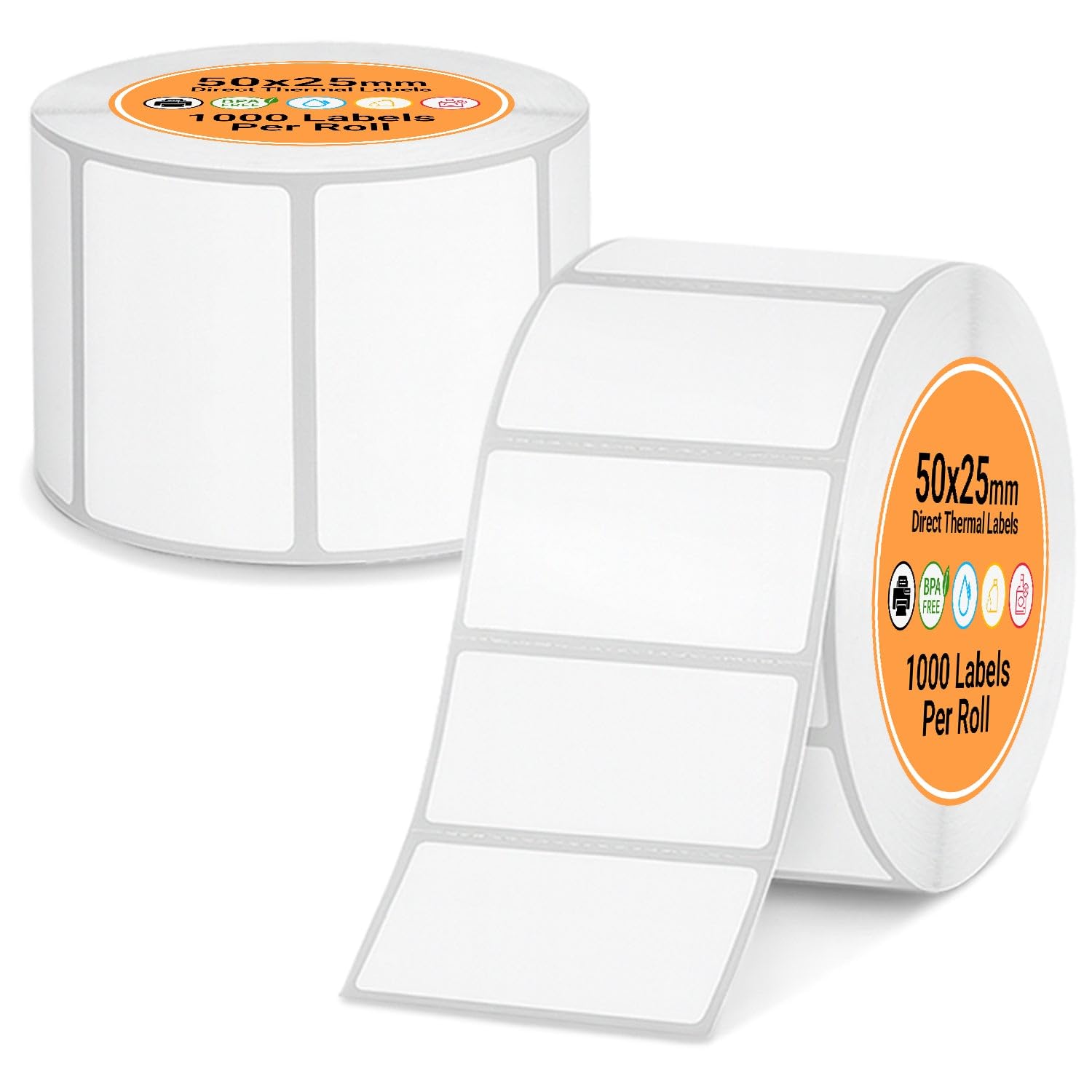 eCompostable 1000 Direct Thermal Labels, iSOUL 50mm x 25mm Self-Adhesive Perforated UPC Barcode FBA Labels Stickers Compatible with Rollo, Zebra, MUNBYN, Toshiba, Citizen, Eltron Printers 1 Roll