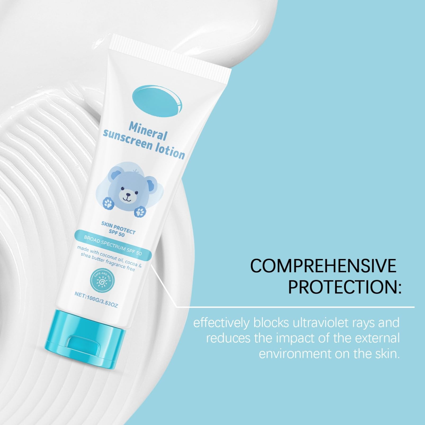 SPF 50 Kids Sun Cream - Waterproof & Fragrance-Free Baby Sunscreen, 100 g (Pack of 1) - Image 4