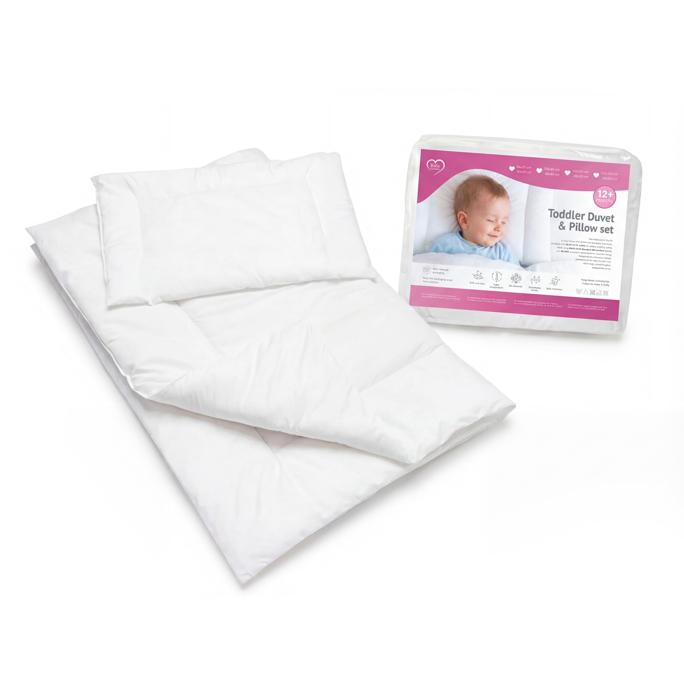 Baby Comfort 2 Piece Duvet Quilt & Flat Pillow Set for Toddler Cot Bed 12M+ (150x120 cm)