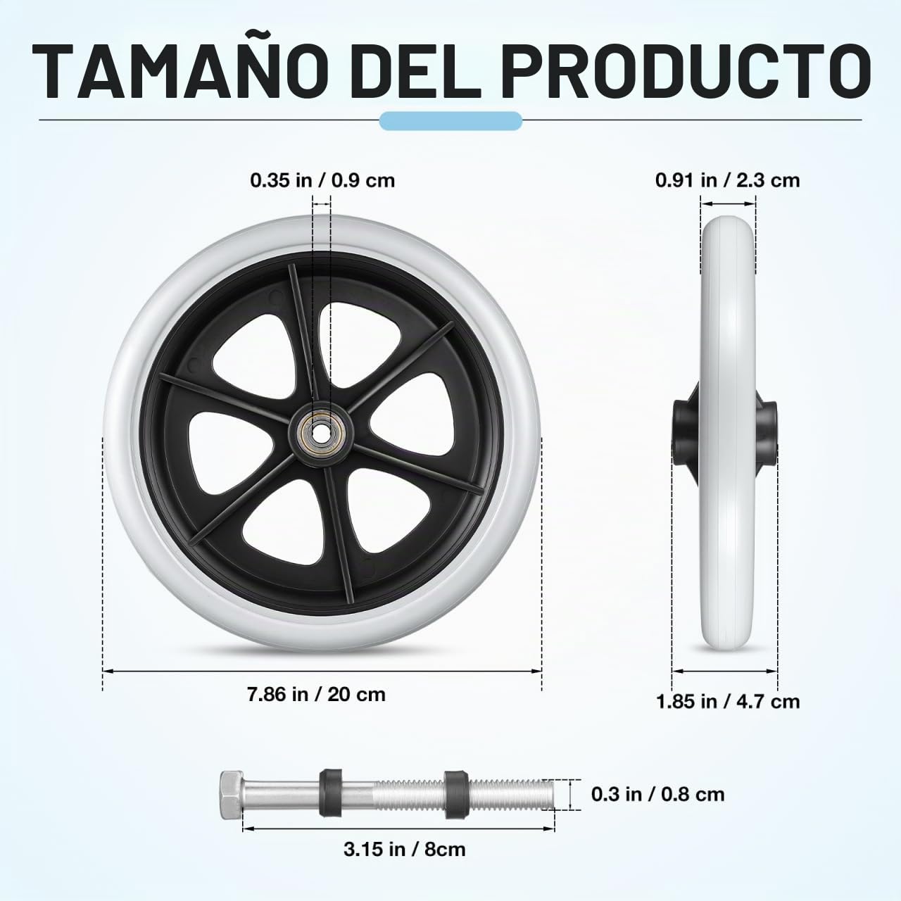 VILLCASE 2 ruedas de repuesto con tornillos para sillas de ruedas, ruedas de repuesto de 8 pulgadas para ruedas de silla de ruedas, repuesto de ruedas de goma, accesorios profesionales para sillas de