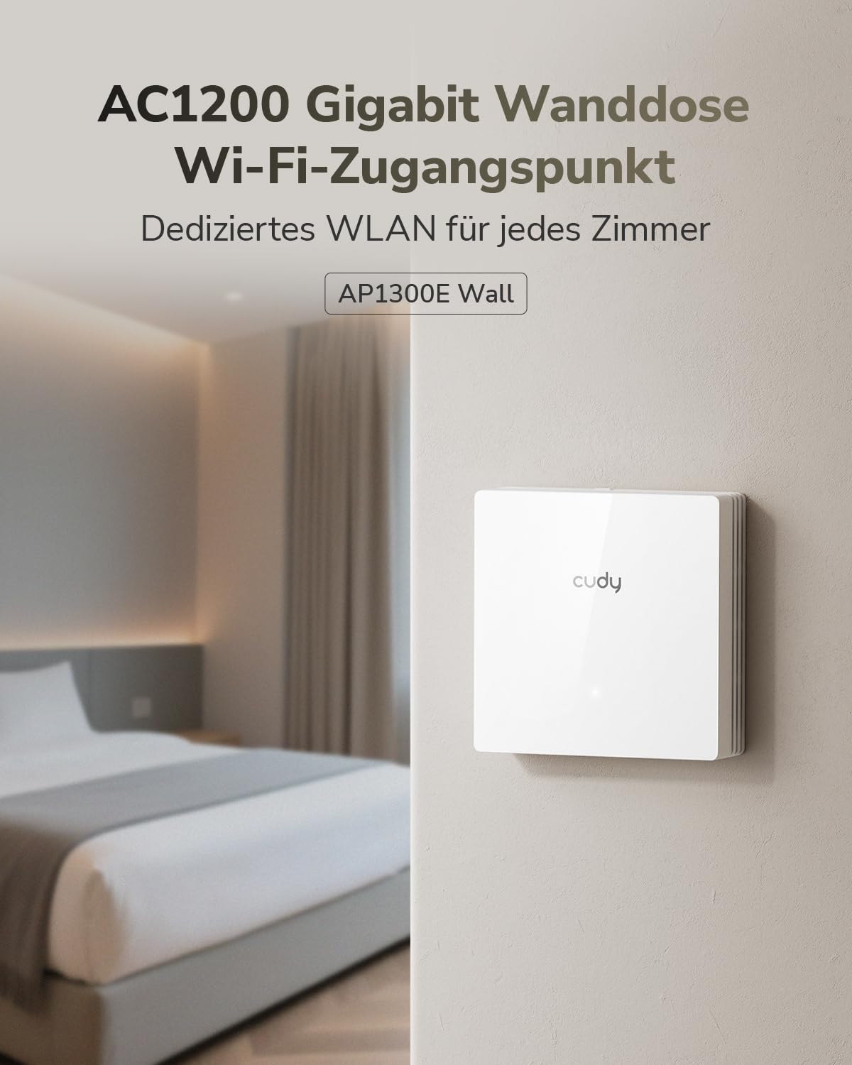 Cudy AC1200 Dual-Band Gigabit Wanddosen-Access Point, 86-mm-Design, Gigabit RJ45, Mesh-Unterstützung, MU-MIMO, Beamforming, nahtloses Roaming, PoE-Stromversorgung, AP1300E Wall