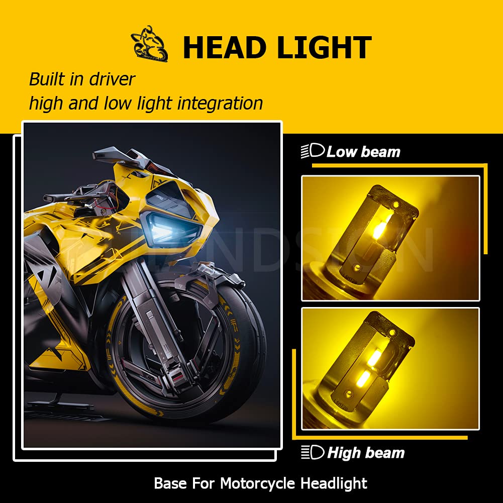 Ruiandsion Ampoule de phare LED P45T H5 R2 jaune DC 10-30 V super lumineuse CSP 4SMD Chipsets LED pour phare avant de voiture moto