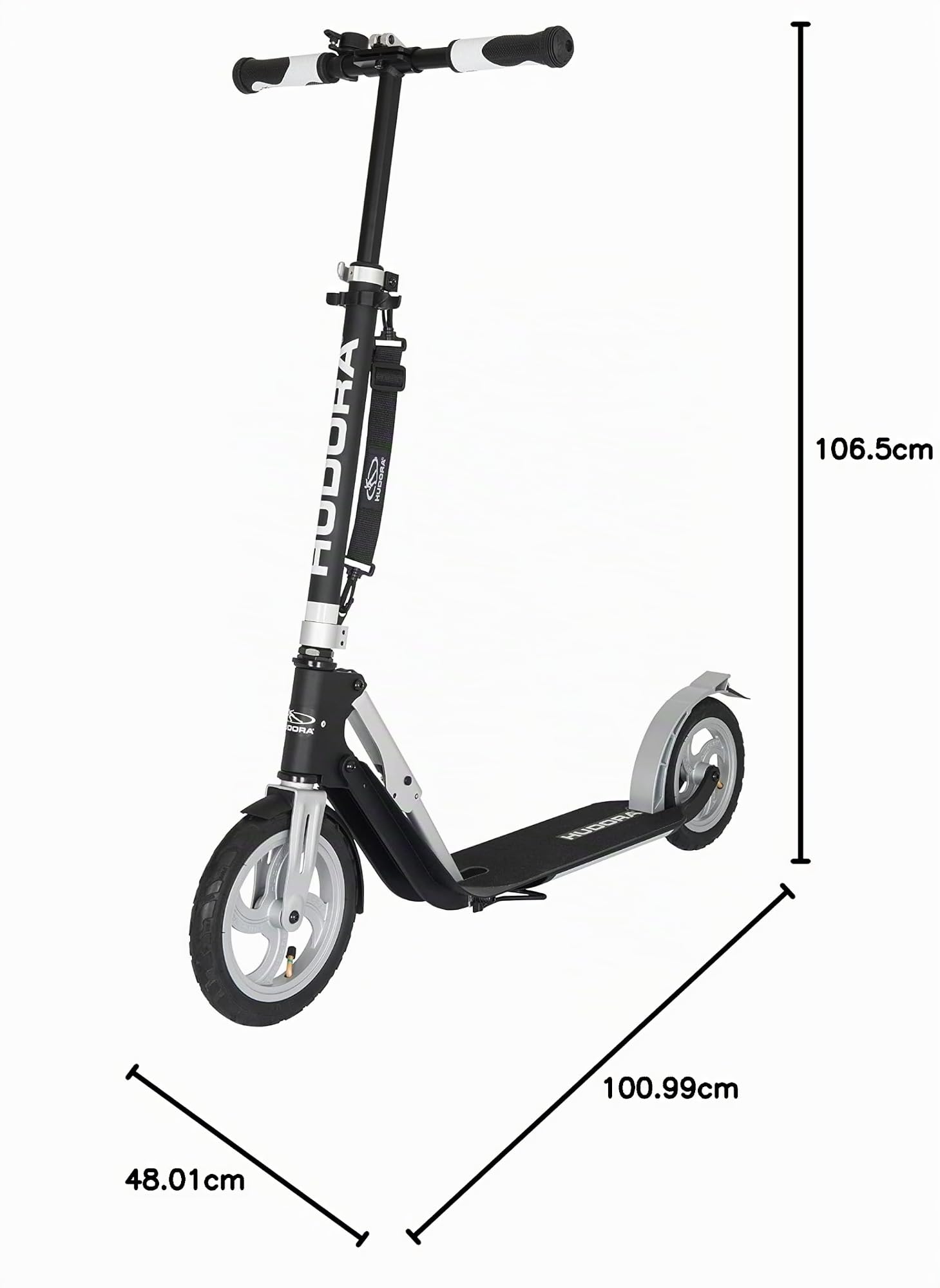 HUDORA Monopattino BigWheel Air 230 - Monopattino con/senza freno a mano - Monopattino in alluminio resistente con pneumatici - Regolabile in altezza e pieghevole, per carico fino a 120 kg