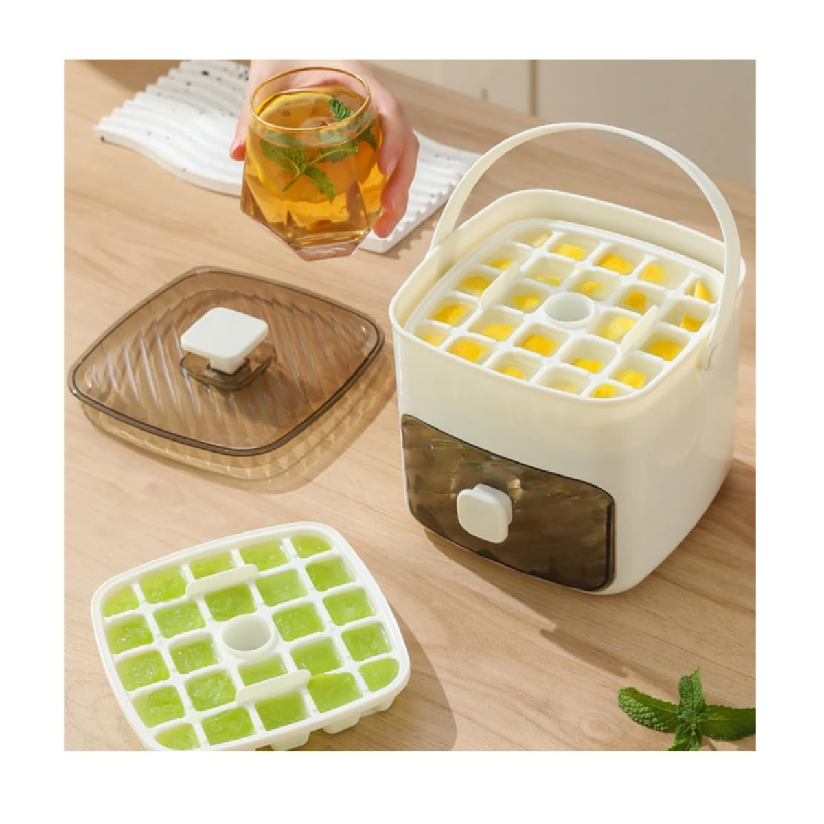 Eiswürfelmaschine mit Pressentyp - 48 Gitter Instant Ice Release System, Easy-Fill Wassertank mit Non-Stop-Eisherstellung - Inklusive Aufbewahrungsbehälter und Schublade für Zuhause und Bar
