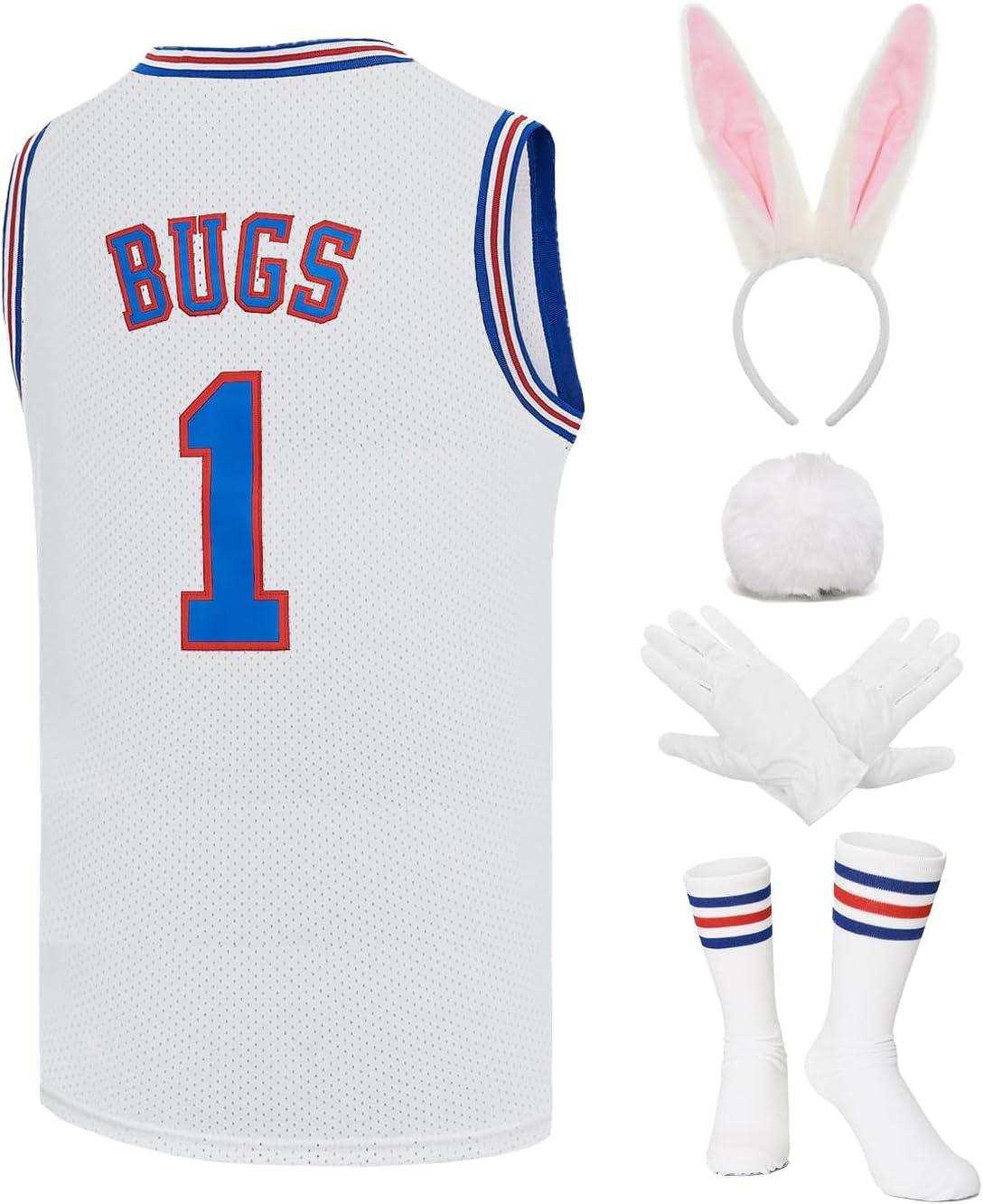 CoshtmjeMens Basketball Jerseys #10 Lola / #1 Bugs Space Movie Jersey Sports Shirts for Halloween Party White/Black XS-XXL