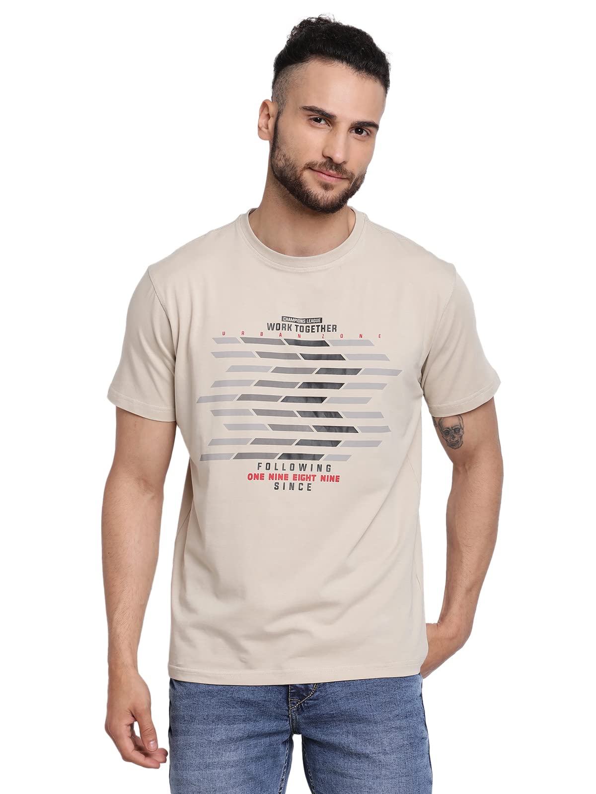 cantabil Men's Cotton Blend Printed Round Neck T-Shirt (Regular Fit)-picture-21