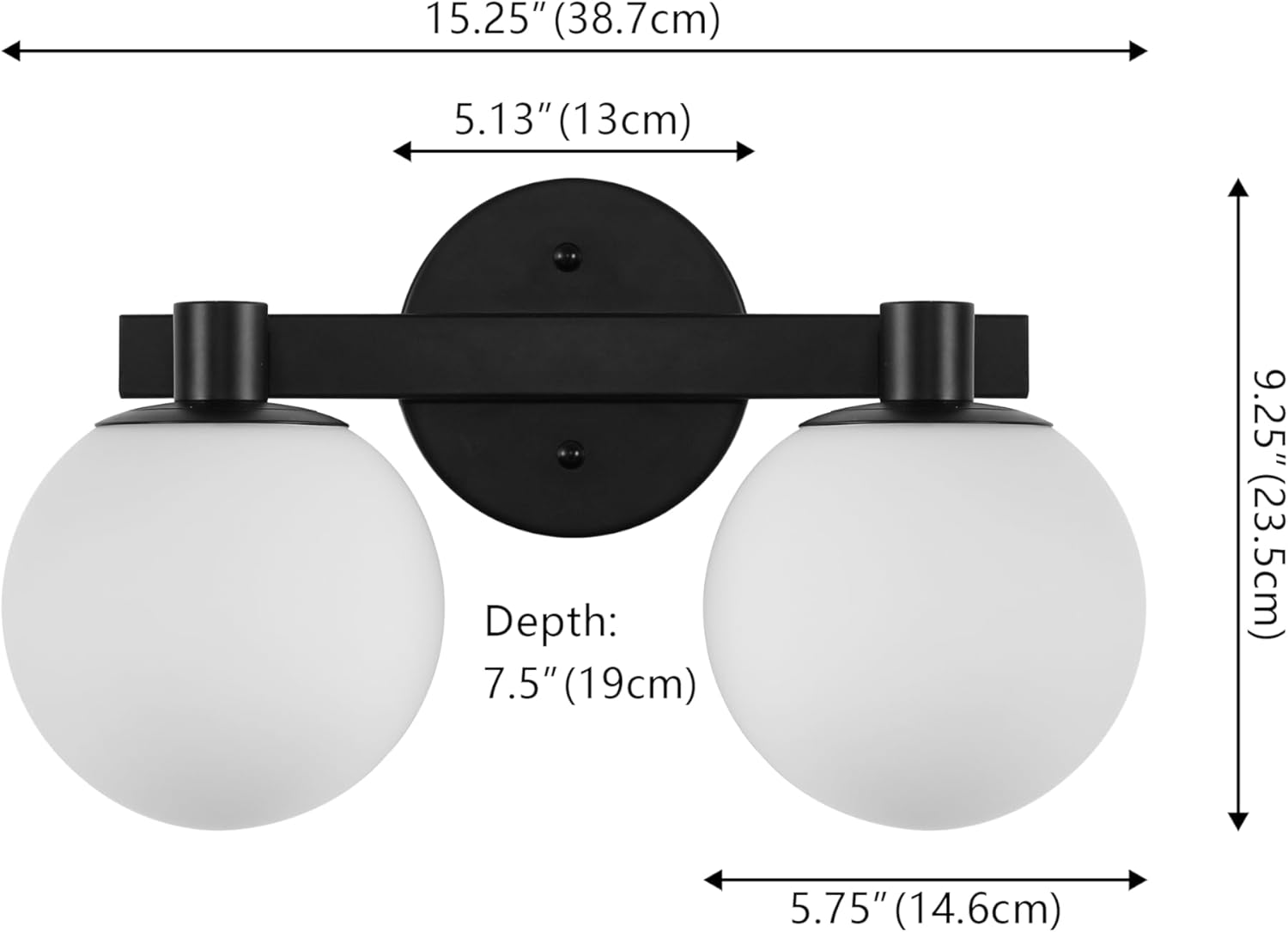 JONATHAN Y 15.25" Black/White Modern Globe LED Vanity Wall Sconce Light, White Frosted Glass Shade, Mid-Century Art Deco Wall Lamp for Bathroom, Kitchen, Hallway (JYL3541B)