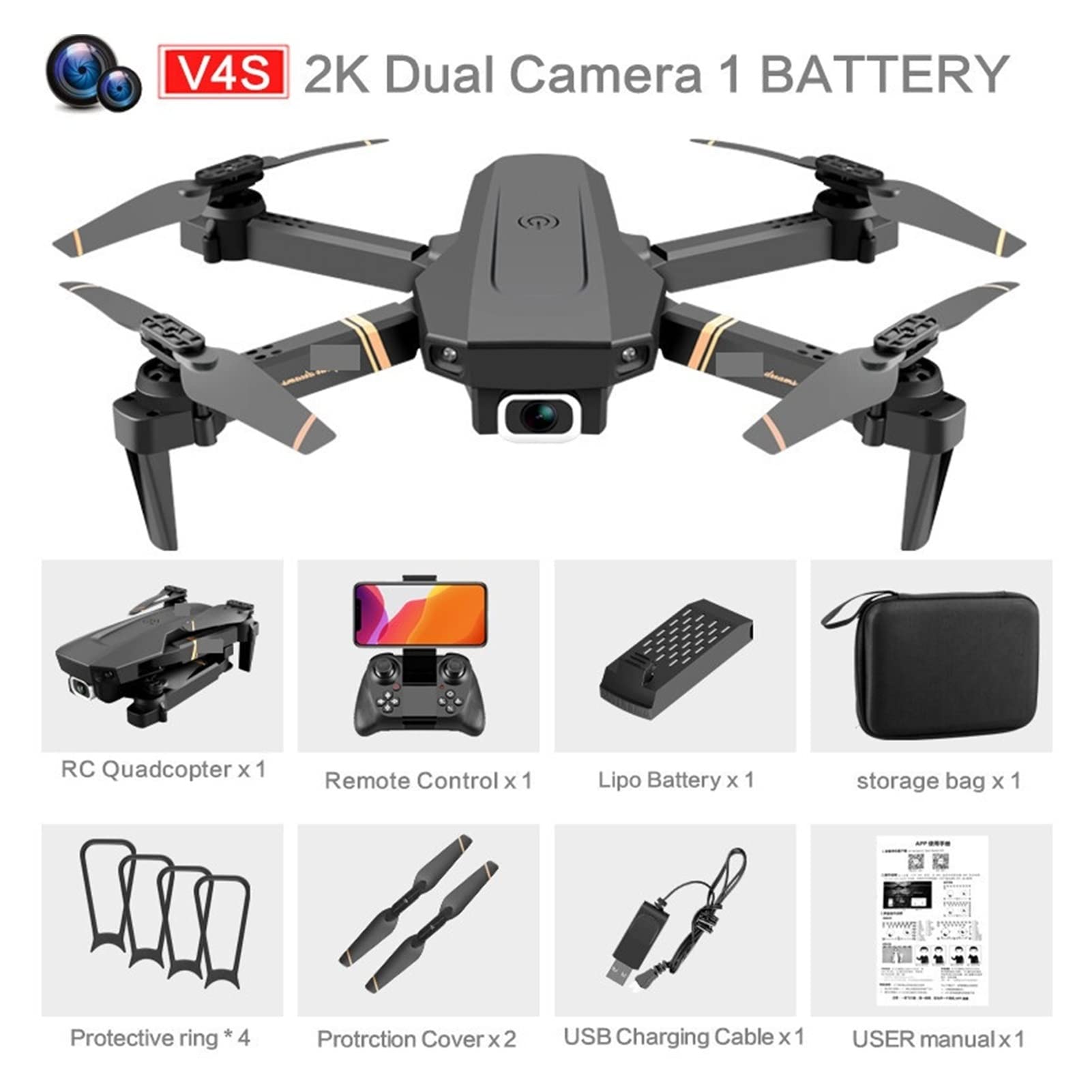 Drone RC Professional Drone 1080P WiFi FPV HD Podwójna kamera Składany quadkopter Transmisja w czasie rzeczywistym Drone Zabawki (Kolor: 2K-Podwójna kamera-2B Rozmiar: 1) (Podwójna kamera 2K)