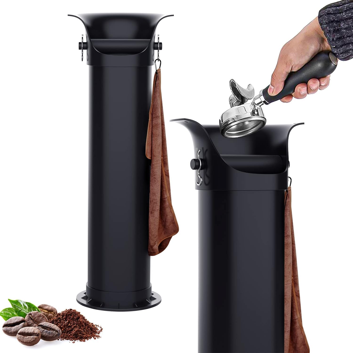 Knock Box for Espresso Grounds, Home and Commercial Use Knockbox with Removable Non-Slip Base & Barista Towel, Espresso Knock Box, Coffee Knock Box Extra Large Collection Dump Bin