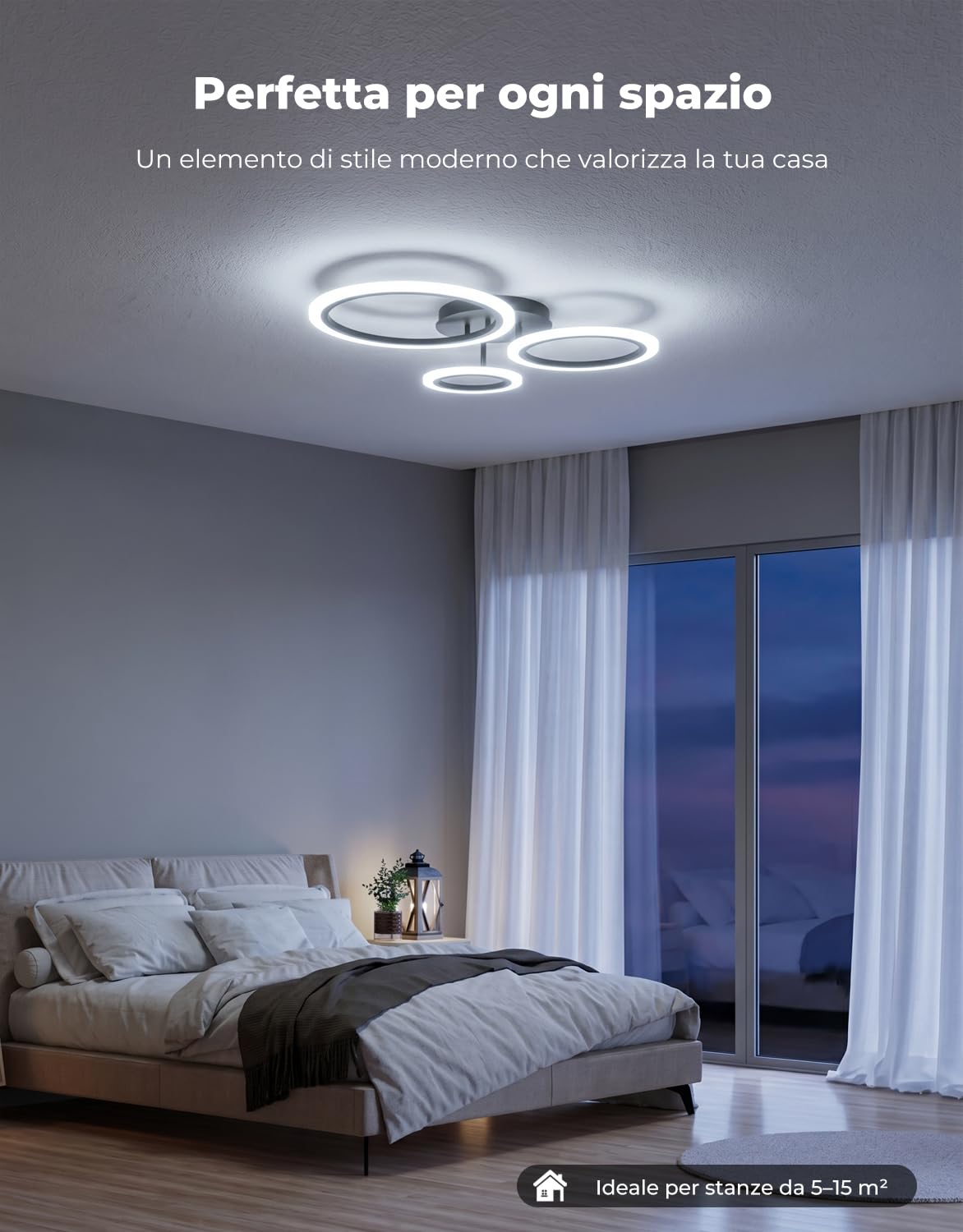 Plafoniera LED Smart a 3 Anelli, Lampadario Moderno Dimmerabile con App/Alexa/Telecomando, Luce da Soffitto 19W 1900LM (3000K-6500K) – Installazione Facile per Camera e Soggiorno, Nero