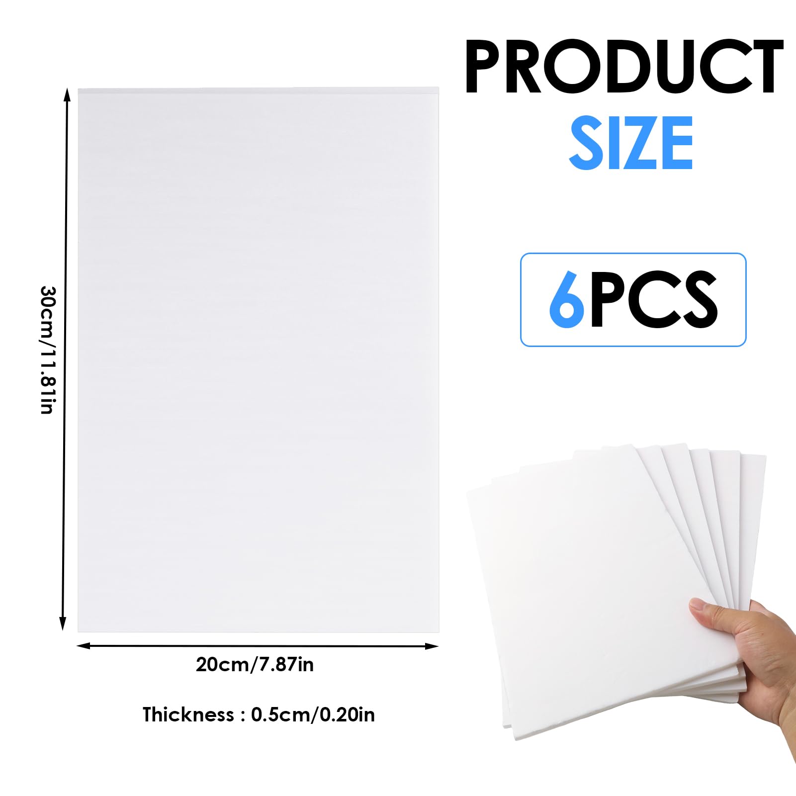 6PCS Plaques Mousse Blanches 30x20cm, Panneaux en Mousse Blanche 5 mm, Carton Plume pour Bricolage, Affichage, Maquettes, Plaque Polystyrene pour Projets DIY, Art, Ecole, Décoration