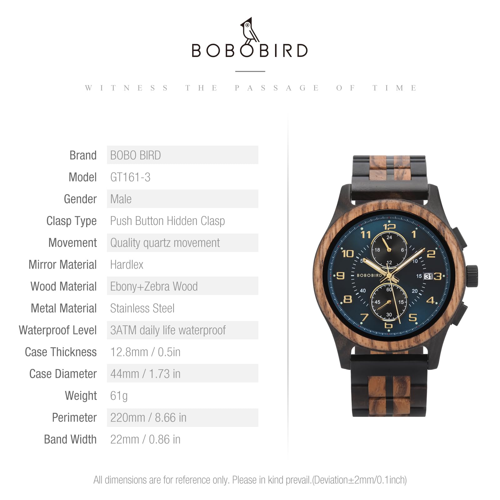 BOBO BIRD Herren Holz Chronograph Uhr - Handgefertigte Multifunktions-Quarz-Armbanduhr, leicht & stilvoll, ideal für Business & Freizeit, tolle Geschenkidee