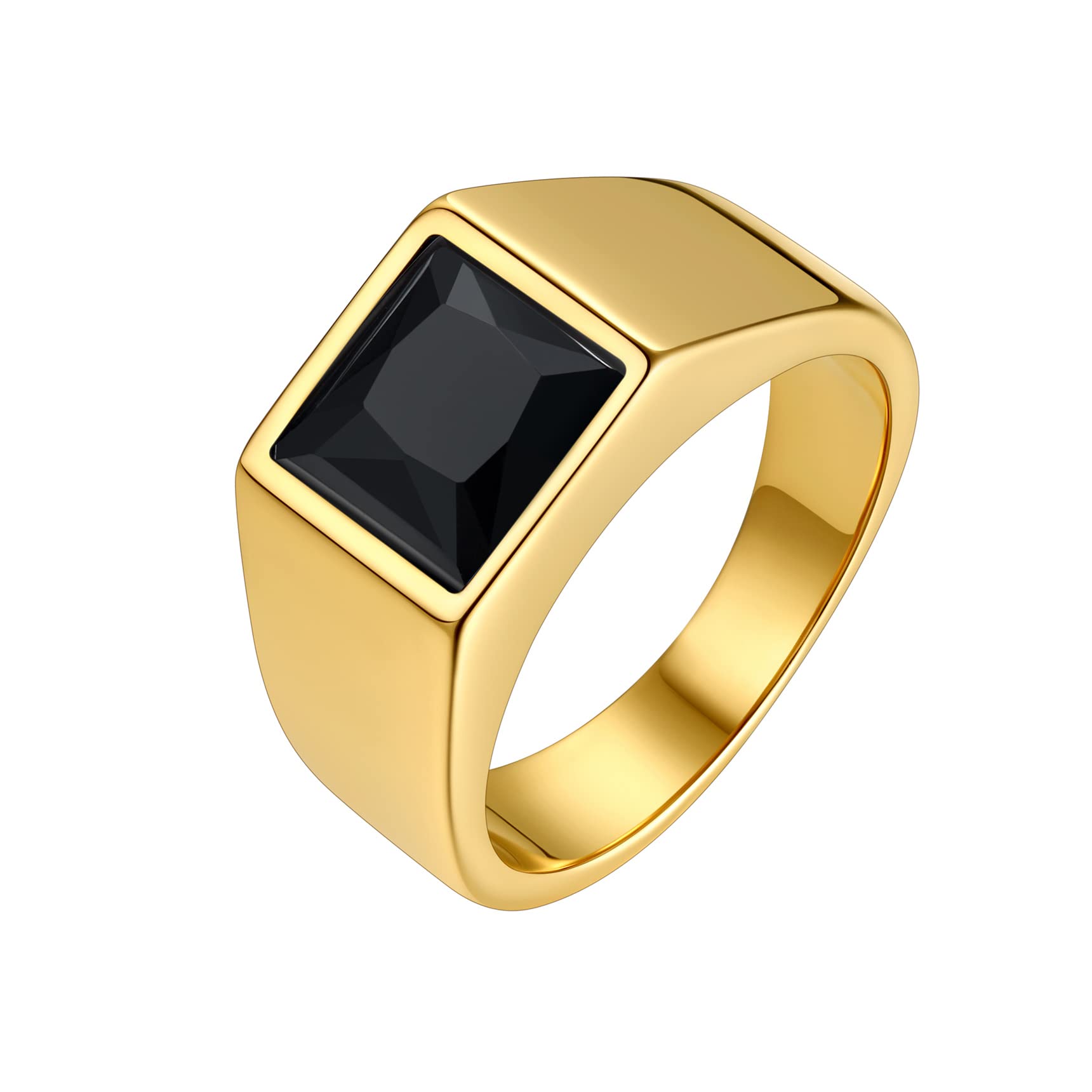Anillo de sello de acero inoxidable para hombre, anillo de banda de piedras preciosas negras/azul, anillo clásico simple y grueso para hombre, tamaño 7-14, Acero inoxidable Oro