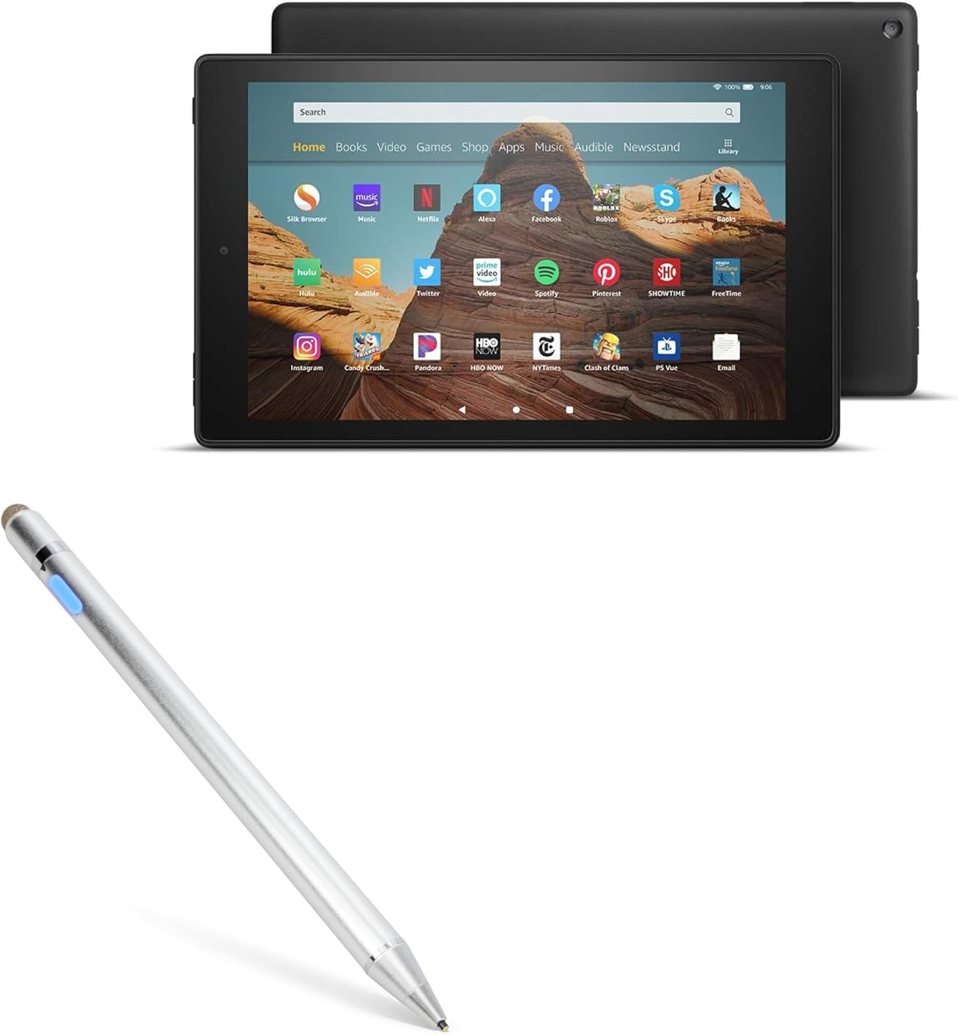 BoxWave Stylus Pen Compatible with Amazon Fire HD 10 (9th Gen 2019) - AccuPoint Active Stylus, Electronic Stylus with Ultra Fine Tip - Metallic Silver