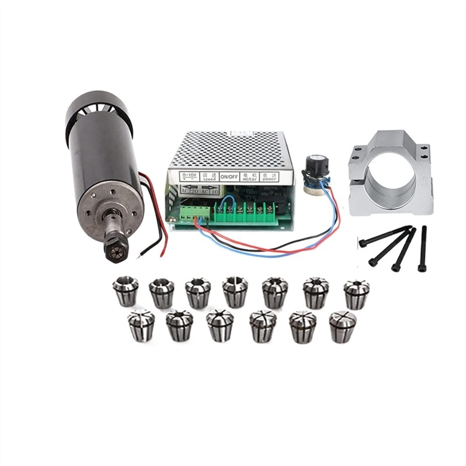 CVFRDD CNC Spindle Motor Kit 500W CNC Spindle Air Cooled Motor Kits 0.5KW +220/110 Power Supply+1set/13pcs Er11 Collet For Engraving
