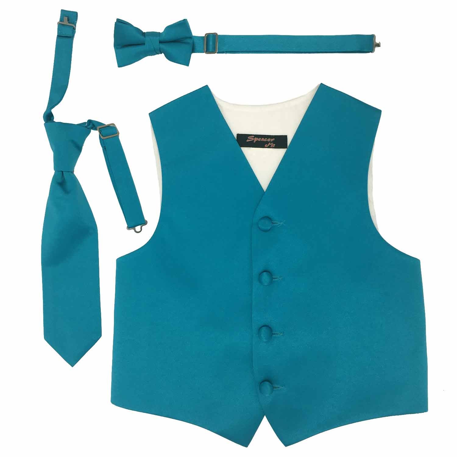 Spencer J's Boys Formal Suit Tuxedo Vest Tie and Bowtie Set Variety of Colors