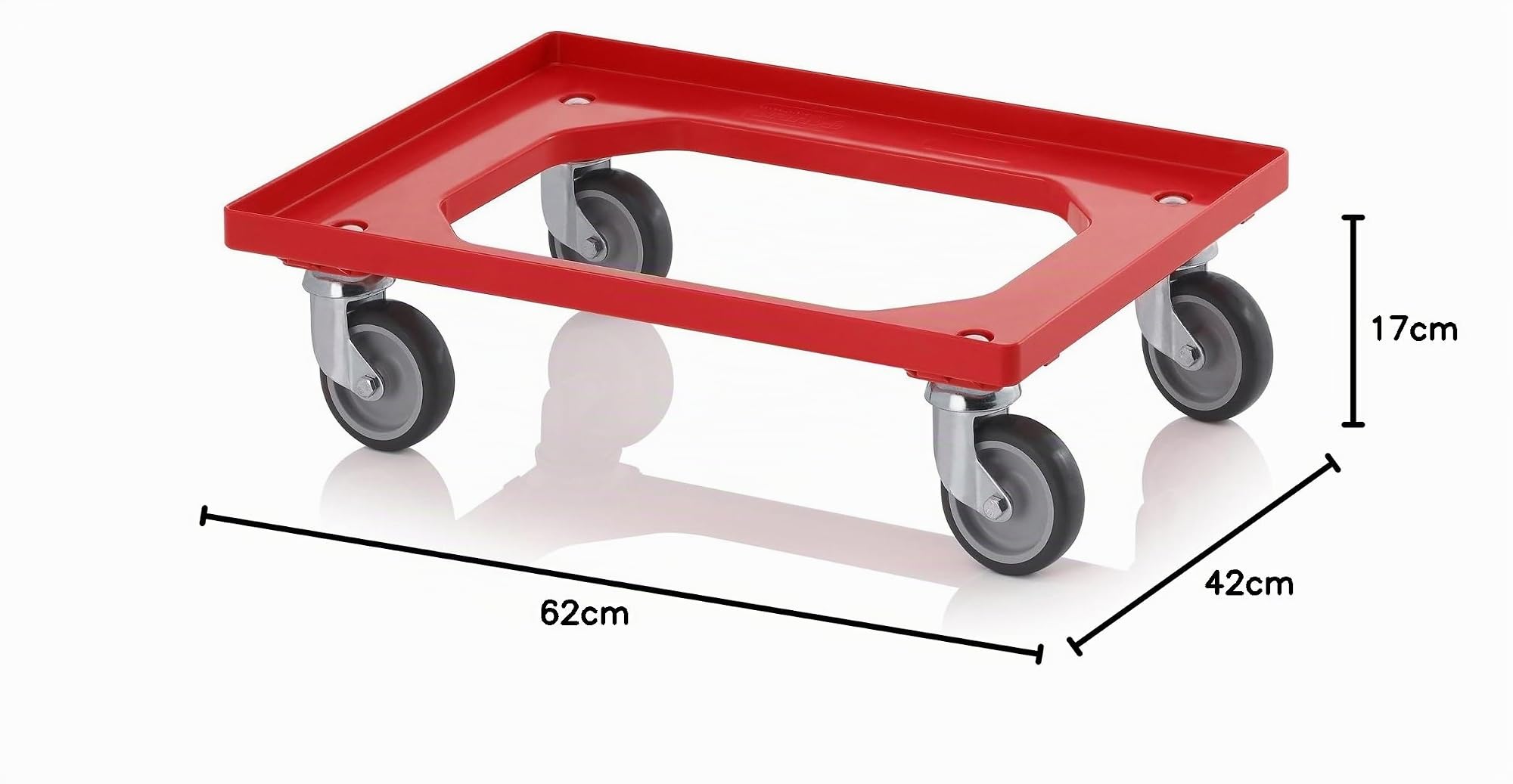 Transportroller rot mit Gummirollen für 60 x 40 Euro Tank inkl. ZOLLSTOCK "
