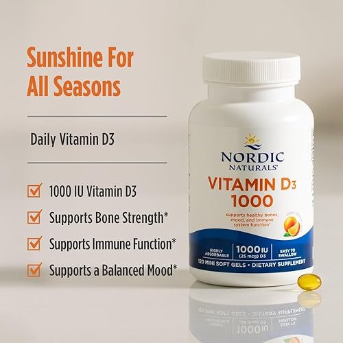 Miniatura 6 de Nordic Naturals Vitamina D3 1000, Naranja - 120 mini geles blandos - 1000 UI de vitamina D3 - Soporta huesos saludables, estado de ánimo y función