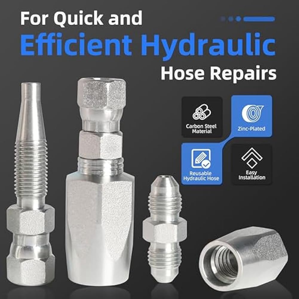 Kit de Reparación Manguera Hidráulica Reutilizable 4 Piezas 1/2 Pulgada y 3/4 Pulgada