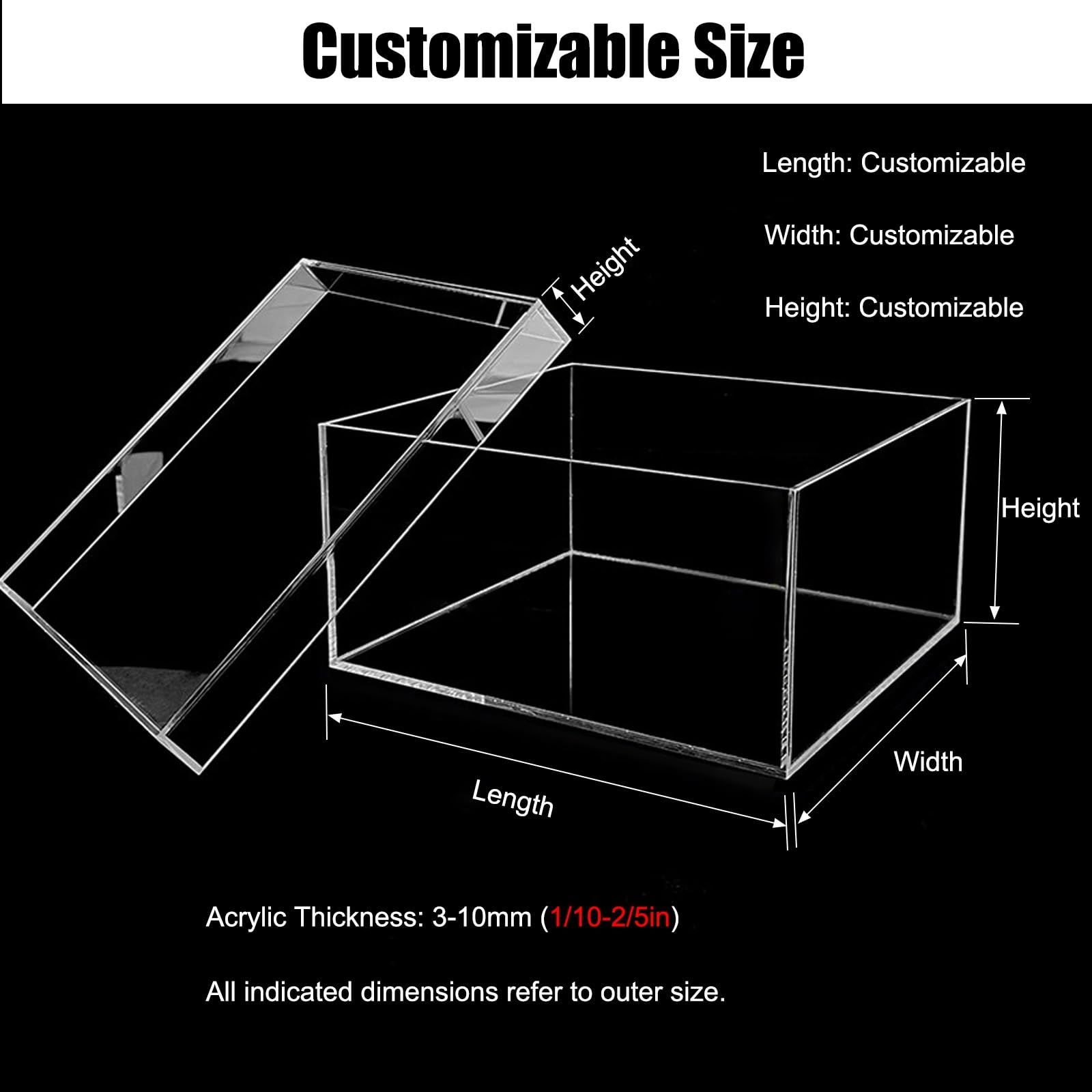 Vitrina metacrilato Vitrina De Cubo De Acrílico con Tapa, Caja Multifuncional De Acrílico con Tapa Extraíble De 10, 15, 20, 25, 30, 35, 40, 50 Y 60cm De Largo(8x6x8inch/20x15x20cm)