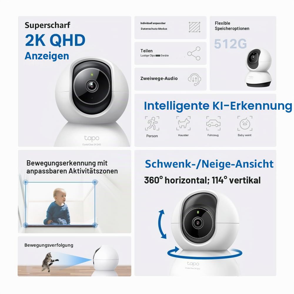 TP-Link TC72 Pan/Tilt AI Cámara Wi-Fi Vigilancia Con Visión Nocturna 360º QHD