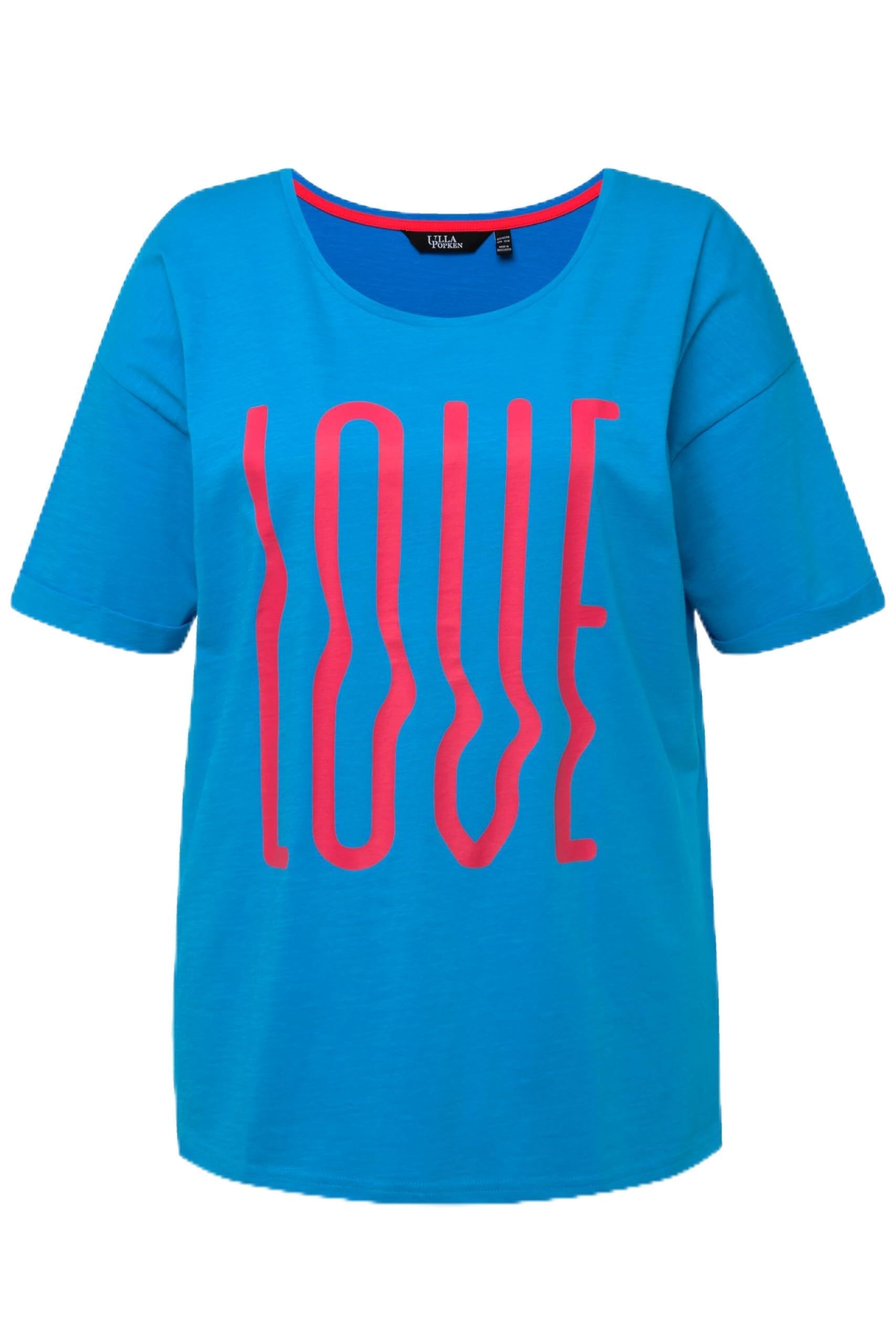 Ulla Popken Damen Saphirblau Große Größen, T-Shirt Mit Schriftzug Druck, Oversize Dori