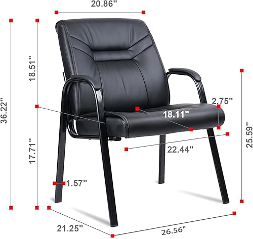 Miniatura 3 de CLATINA Silla de recepción de piel sintética grande y resistente, 400 libras, asiento acolchado con respaldo, silla de vestíbulo para reuniones,