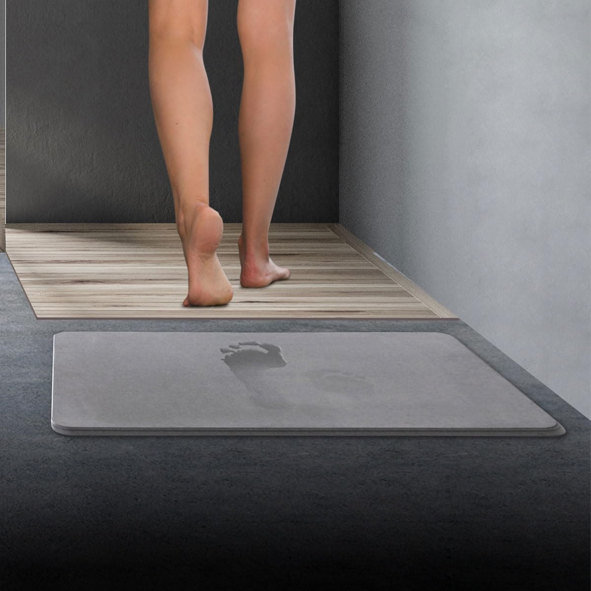 DAMDAM GO Alfombra de Diatomita 39x60cm Gris, Roca Natural Porosa, Ligera y Rígida, Ultra Absorbente, Antideslizante, Higiénica, Contemporánea y Fácil de Limpiar