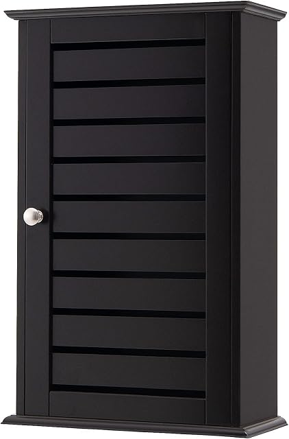 COSTWAY Bathroom Wall Cabinet, Wooden Storage Cupboard with Louvered Door and Adjustable Shelves, Wall Mounted Medicine Cabinet Organiser Unit for Living Room Kitchen Hallway (Espresso)