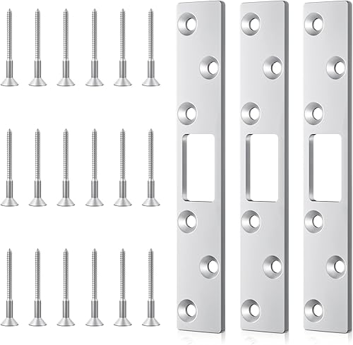Deadbolt Armor - Placa de golpeo extendida de 6 pulgadas para puerta residencial resistente, paquete de 3 (plateado)