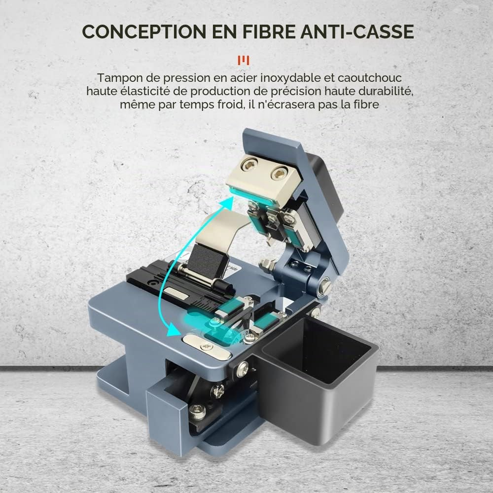 TM20 Cliveuse Fibre Optique avec fixation 3 en 1 et rail coulissant à rebond automatique, Fiber Cleaver fibre optique de haute précision avec conception de fibre anti-rupture