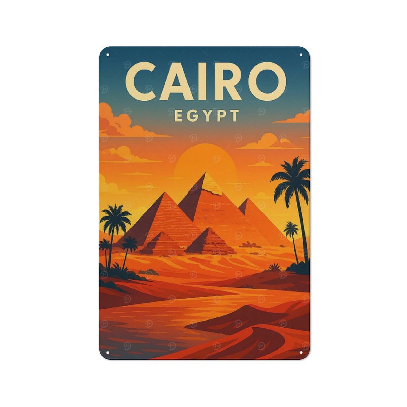 Junmoney Style-7 Cairo Egypt Pyramids Travel Vintage Metal Wall Decor 30X20cm, Tin Sign For Cafe, Pub, Workshop Or Home Bar, Small Accent For Blank Walls