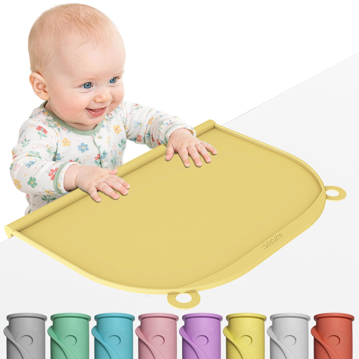 Large Silicone Placemat, 17"x12" Thick Mat with Edge-Bumper, Side Leakproof