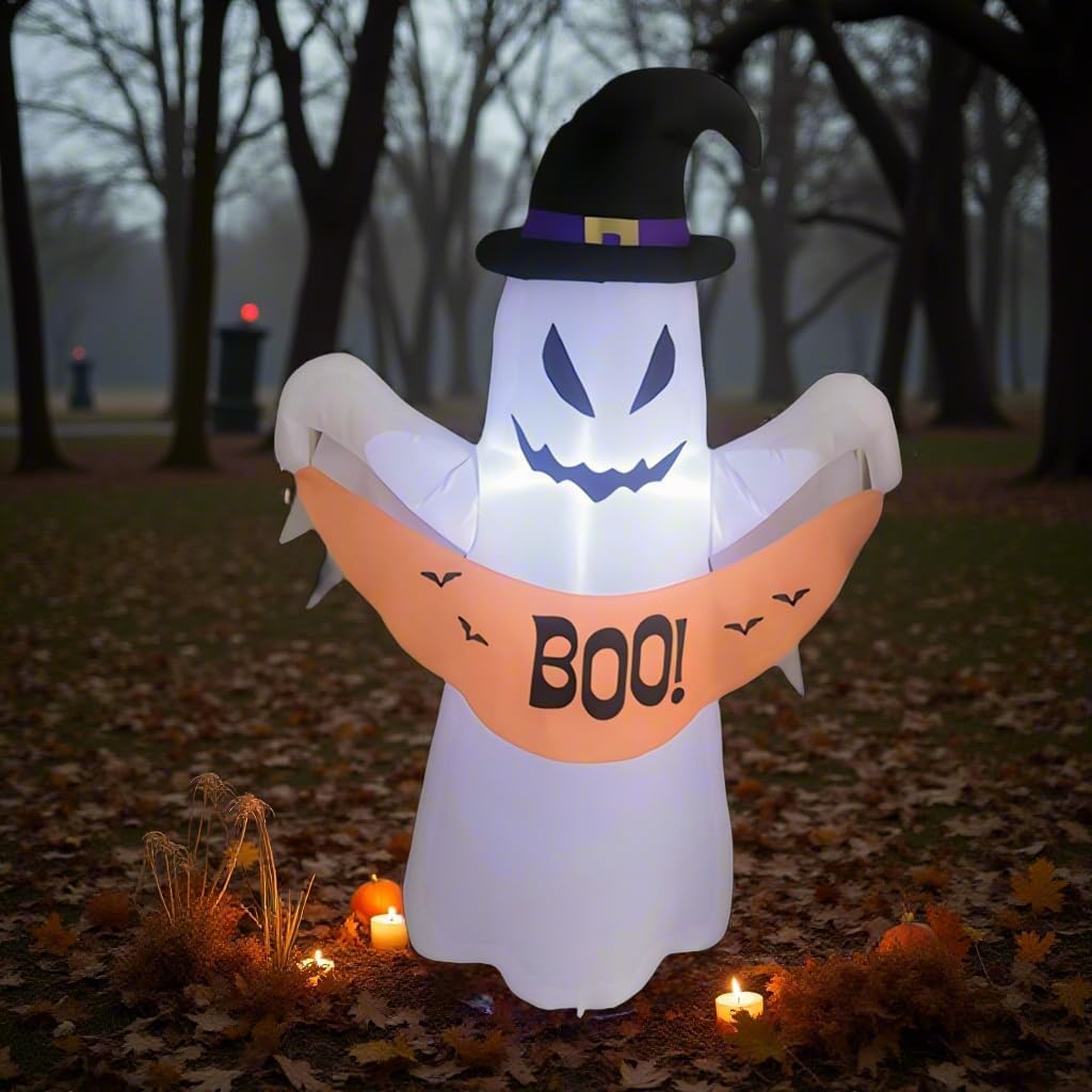 UHAVWILL 4フィート 空気注入式 ハロウィンゴースト &ndash; LEDライト付き不気味な装飾 屋外/屋内装飾