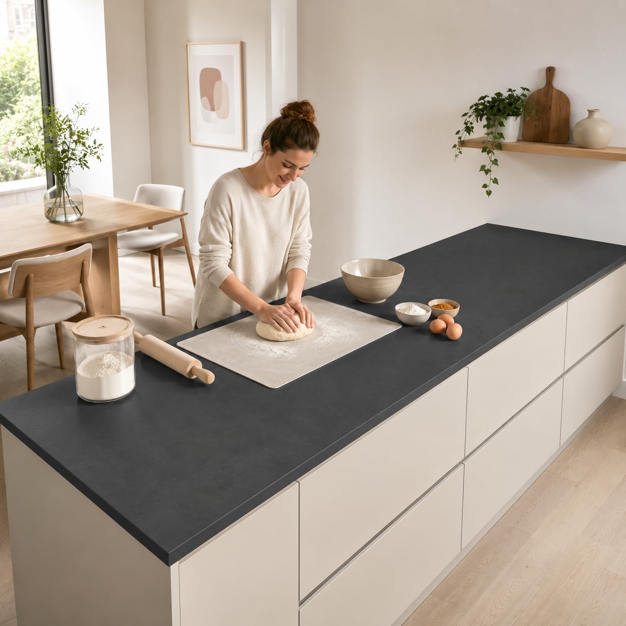 Top Cucina Non Forato 240x60x4 cm Bianco, Piano Lavoro in Truciolare Nobilitato AntiGraffio con Bordo ABS Poliuretano
