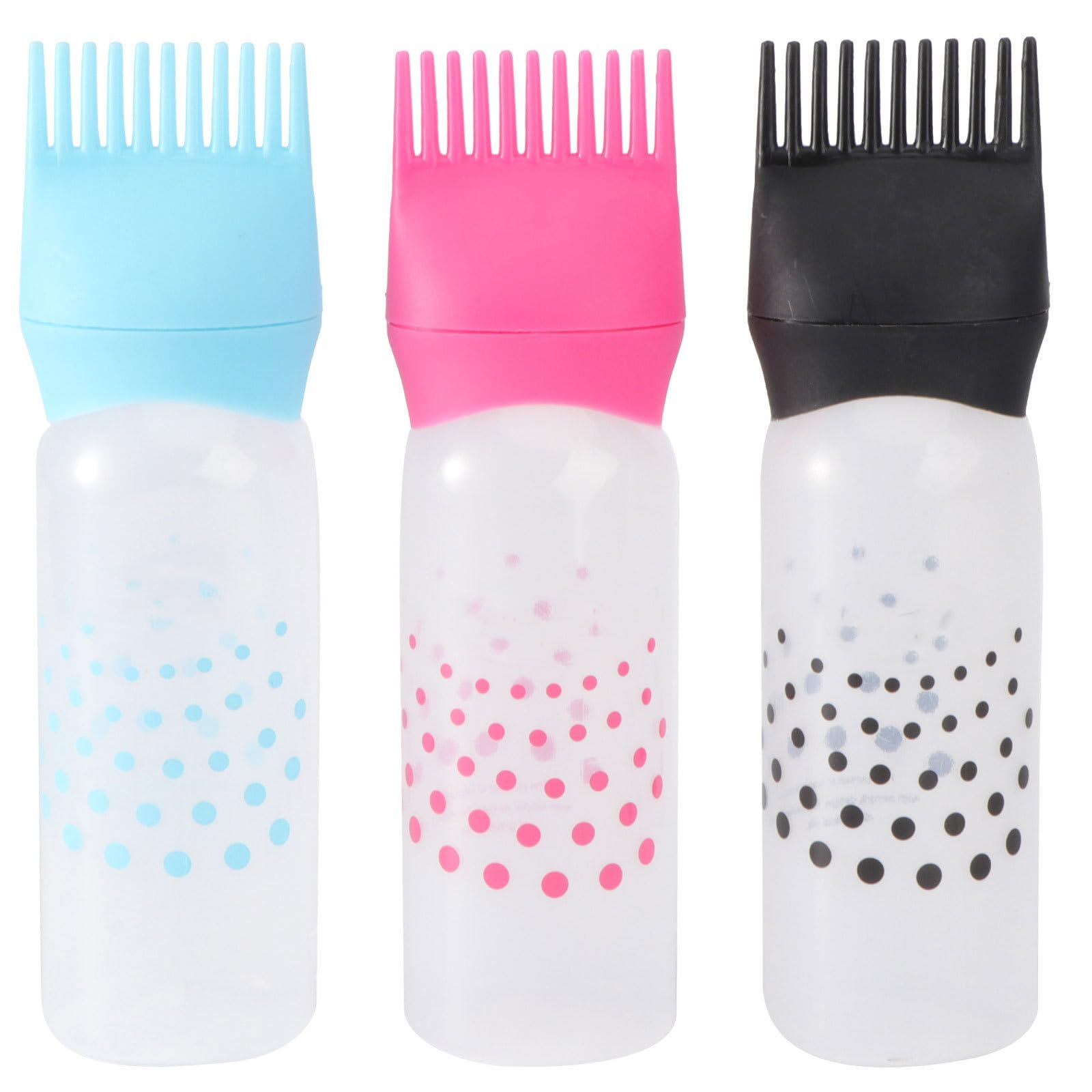 3pcs Colorful Hair Dye Bottles Hairdressing Applicator with Scale Lines for Precise Application Hair Coloring Bottle for Home and Salon Use Black Rosy Blue