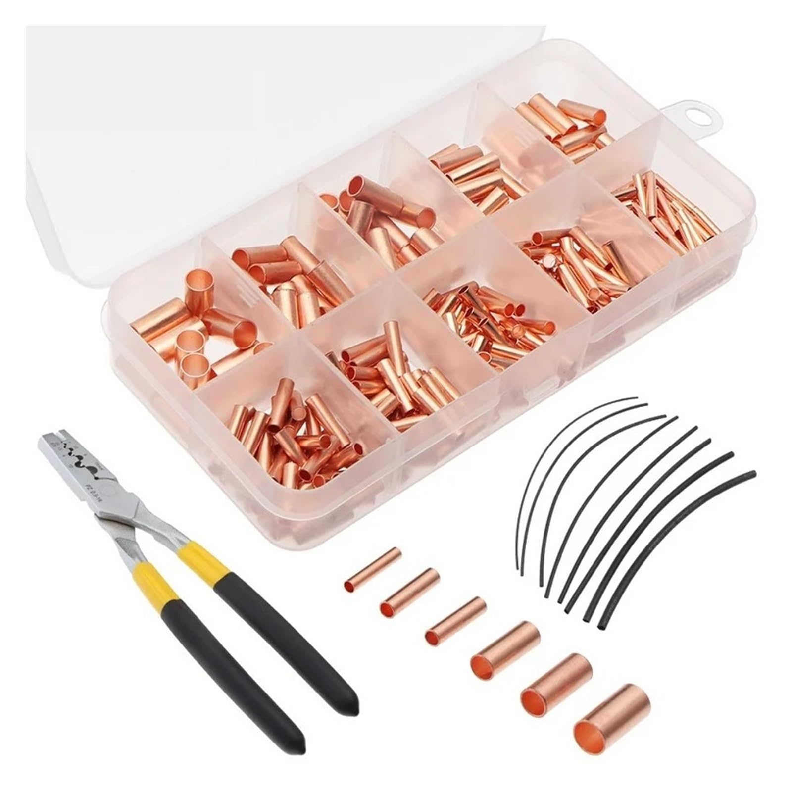 Copper Connecting Pipe Wire with Heat Shrink Tube Plier Ferrules Electrical Cable Terminal Joint Tube Terminal Cable Lug(210pcs with plier)