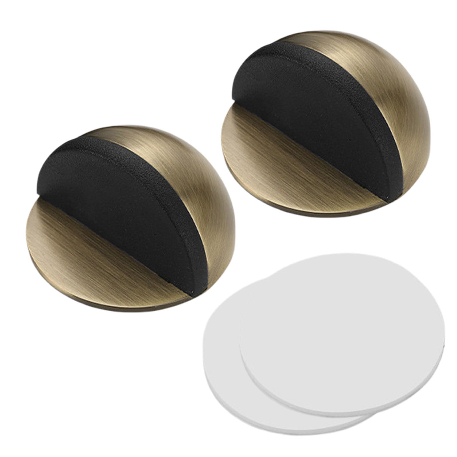 Antique Brass Door Stop - 2 Pack Floor Mounted with Adhesive for Glass & Sliding Doors, Bronze Color for Hardwood, Tile Floors