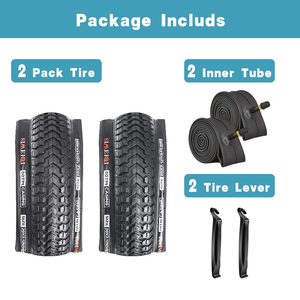 SIMEIQI 2 Pack Bike Tires 20x2.125 Bicycle Tires with 2 Inner Tubes 2 Levers for Park Trails Gravel Path,City Road,Pavement Surface