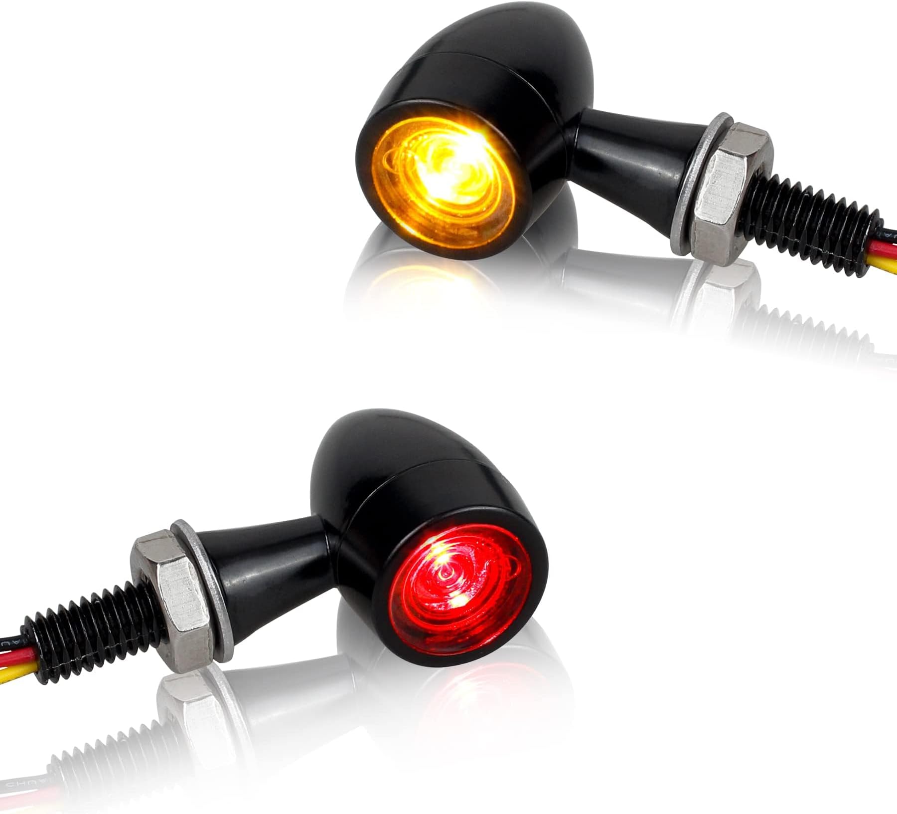 QUASCO Universal Motorcycle Turn Signals Amber/Red LED Turn Signal Kit Rear Mini Blinkers Compatible with Harley Honda Suzuki Triumph Yamaha